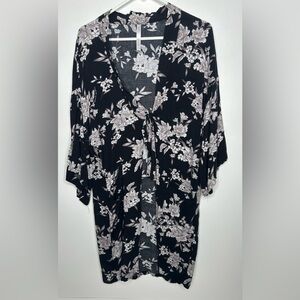 Spiritual Gangster One Size Black White Rose Floral Kimono Robe Cardigan Duster